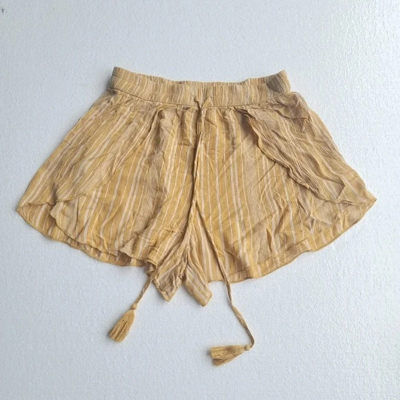American Eagle Striped Shorts Mustard Yellow Tassel Tie Size Medium M - Picture 1 of 6